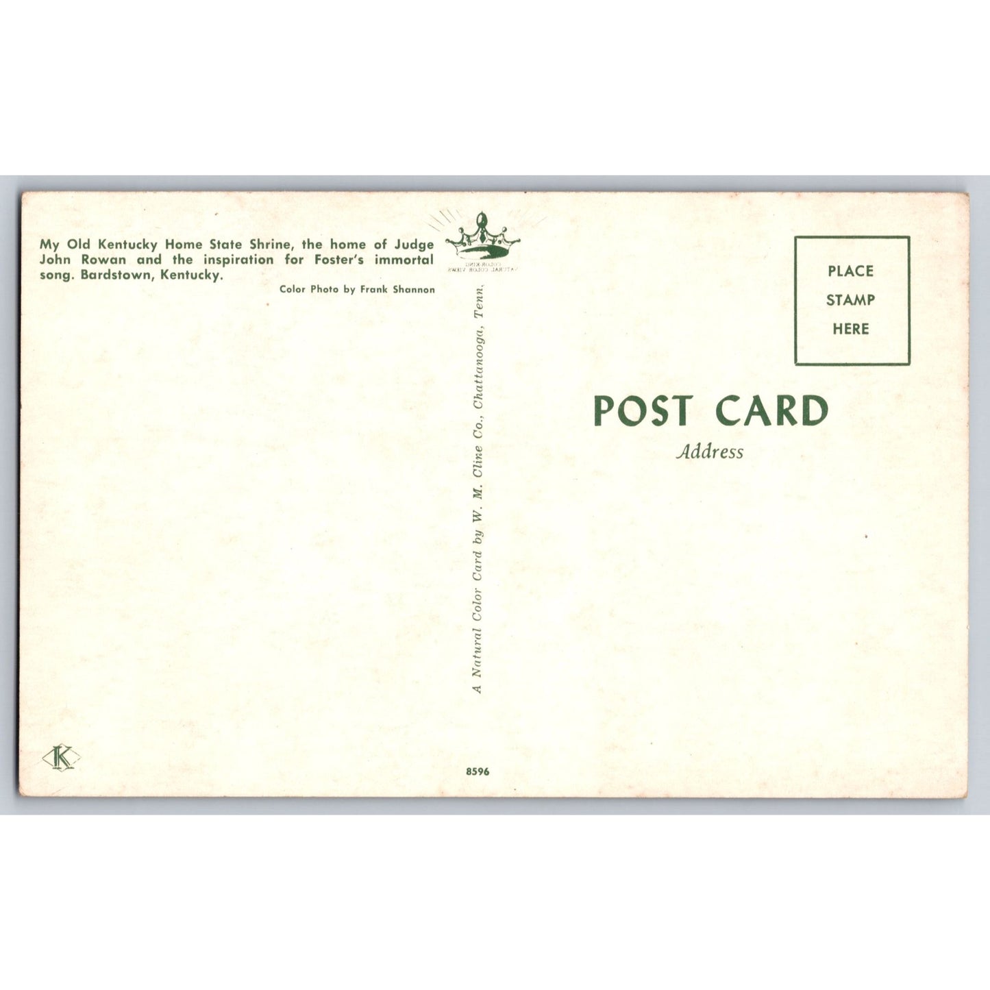 Bardstown KY Kentucky My Old Kentucky Home State Shrine Postcard Rowan House