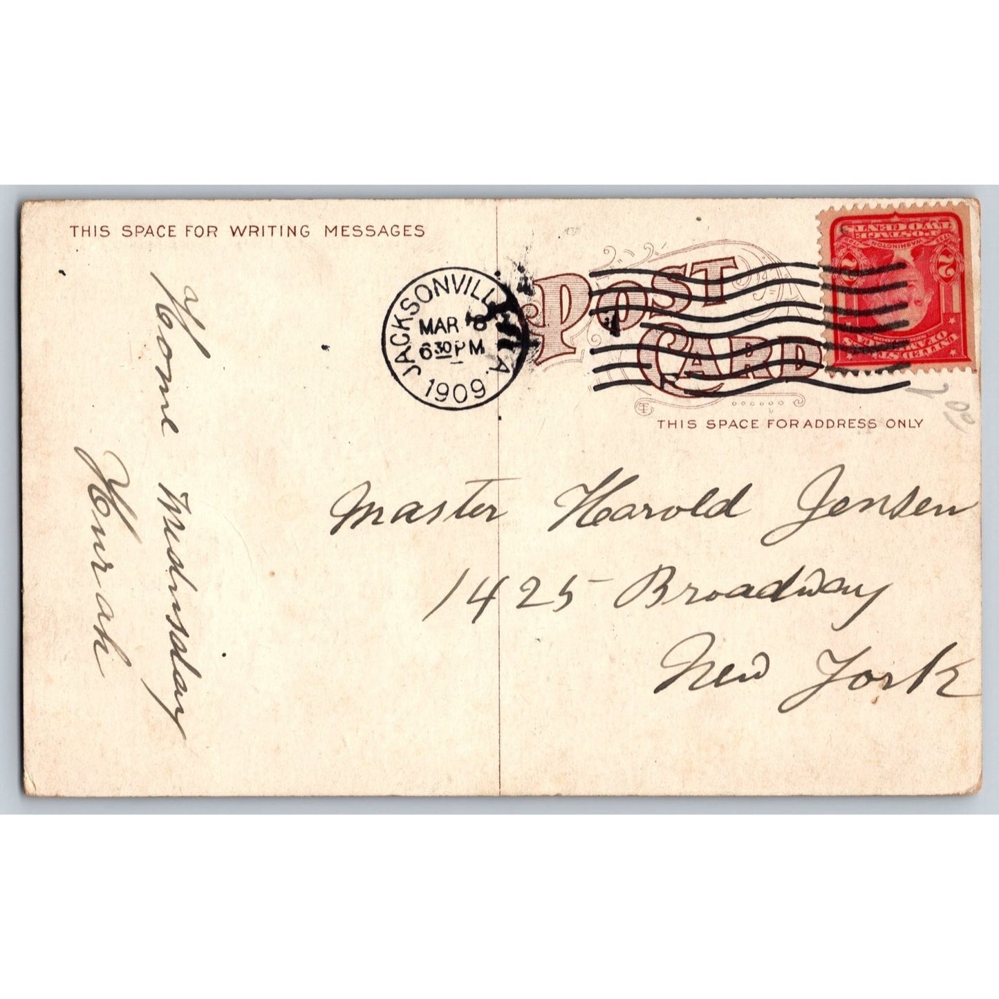 Jacksonville FL Florida Windsor Hotel 1909 Divided Back Postcard Used