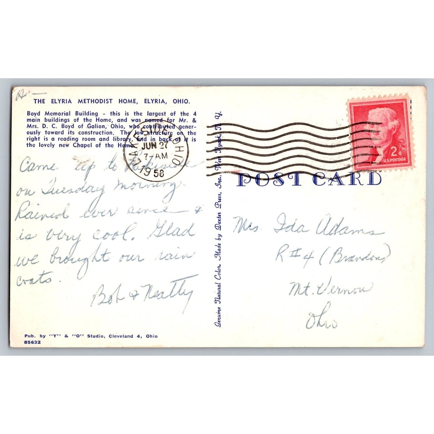 Elyria OH Ohio Methodist Home Boyd Memorial Building 1958 Chrome Postcard Used