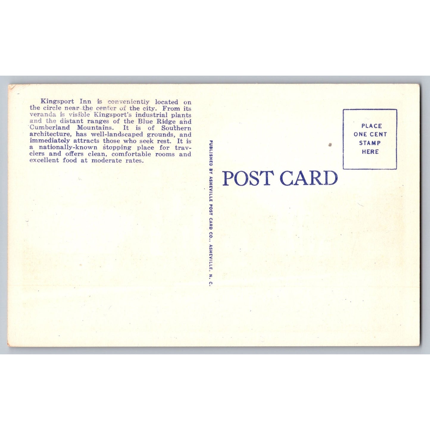 Kingsport TN Tennessee Kingsport Inn Hotel Landmark White Border Postcard Unused