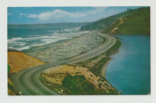 Postcard CA California Redwood Highway Freshwater Lagoon and Beach Chrome Unused