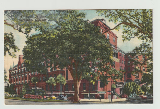 Postcard GA Georgia Savannah Hotel De Soto 1940s Linen Unused