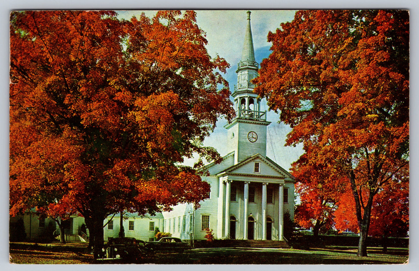 Postcard CT Connecticut Cheshire Congregational Church on the Green Chrome Unused