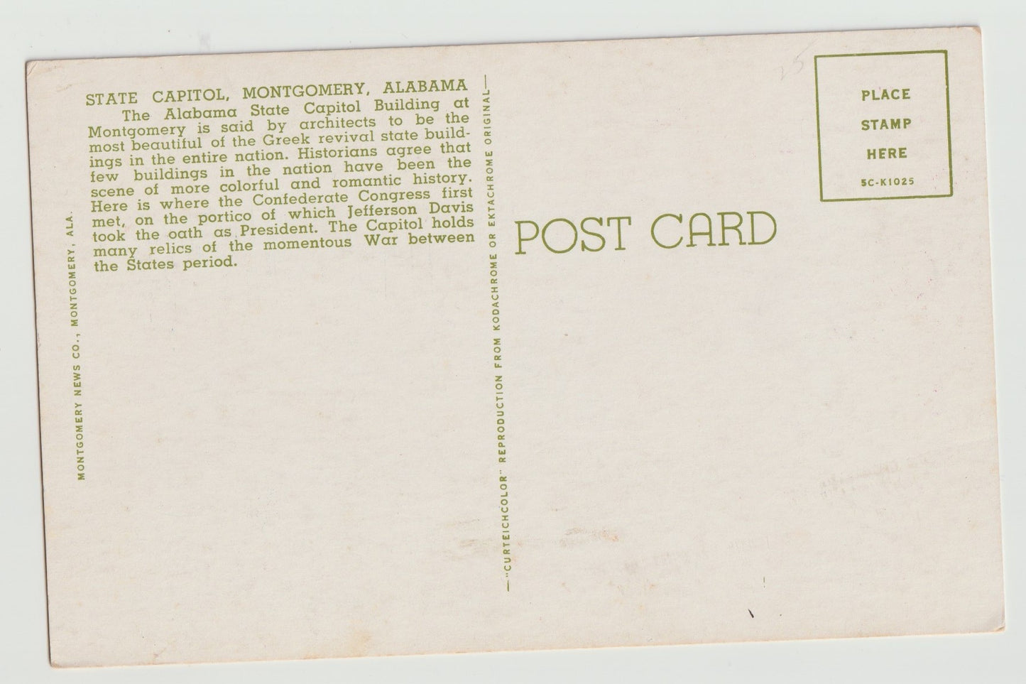 Postcard AL Alabama Montgomery State Capitol Chrome Unused