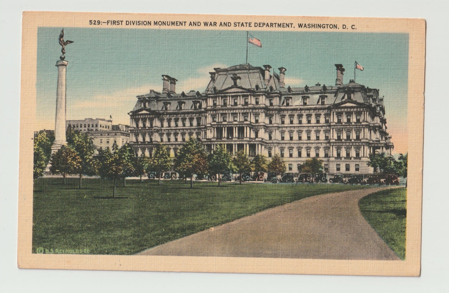 Postcard DC Washington First Division Monument War and State Department White Border Unused