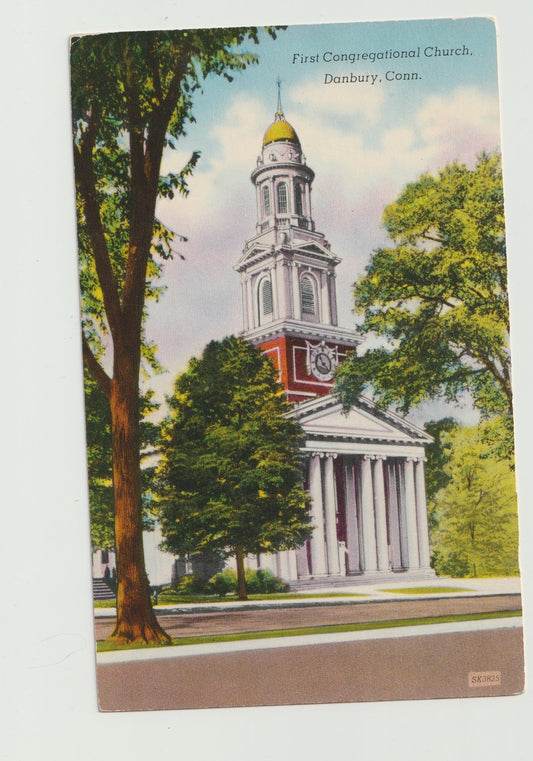 Postcard CT Connecticut Danbury First Congregational Church Shini Color Unused