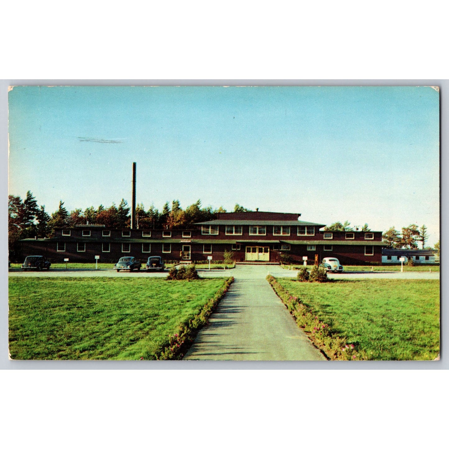 Watertown NY New York Camp Drum Service Club Building 1950s Chrome Postcard Used