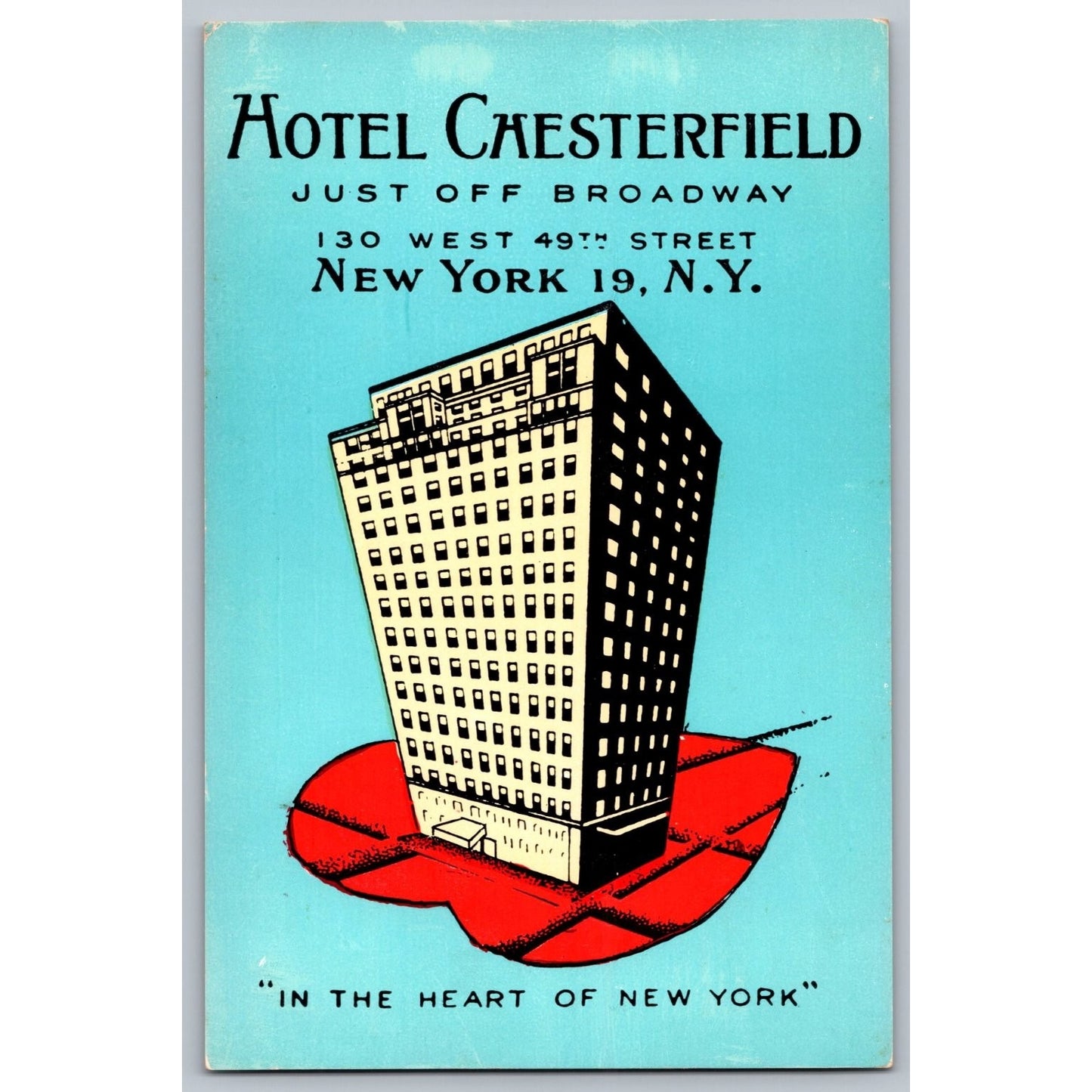 New York City NY Hotel Chesterfield Illustrated Advertising Postcard