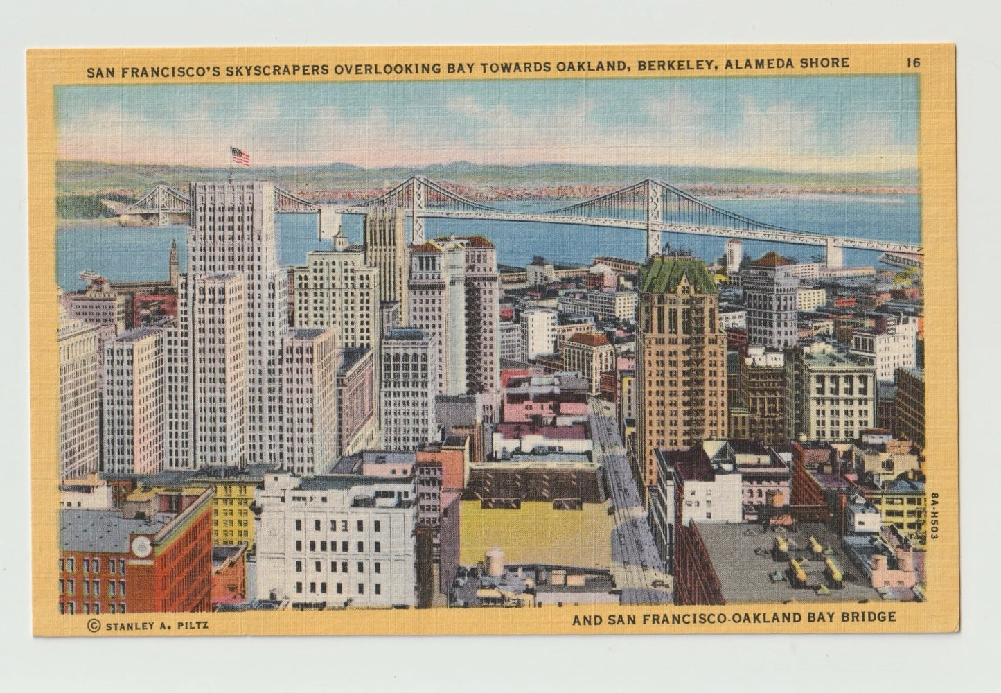 Postcard CA California San Francisco Oakland Bay Bridge Linen Unused