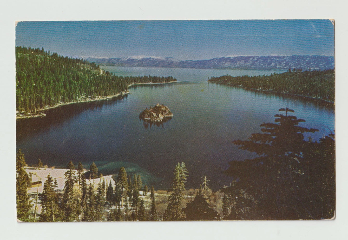 Postcard CA California Emerald Bay on Lake Tahoe Aerial View 1955 Chrome Used