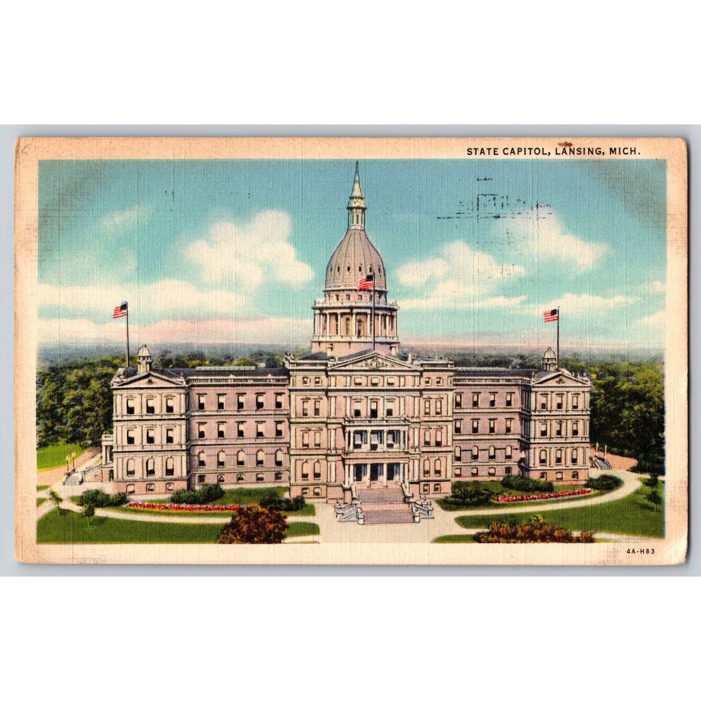 Lansing MI Michigan State Capitol 1937 White Border Postcard Used