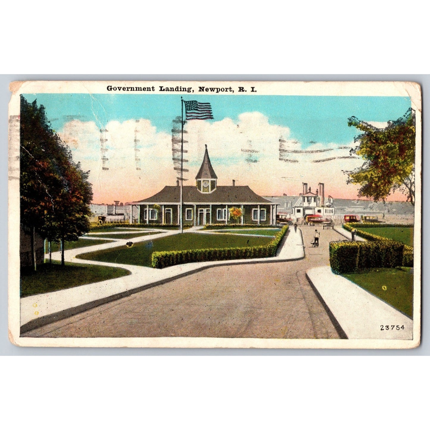 Newport RI Rhode Island Government Landing 1920s-30s White Border Postcard