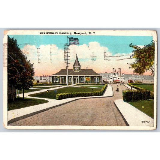Newport RI Rhode Island Government Landing 1920s-30s White Border Postcard