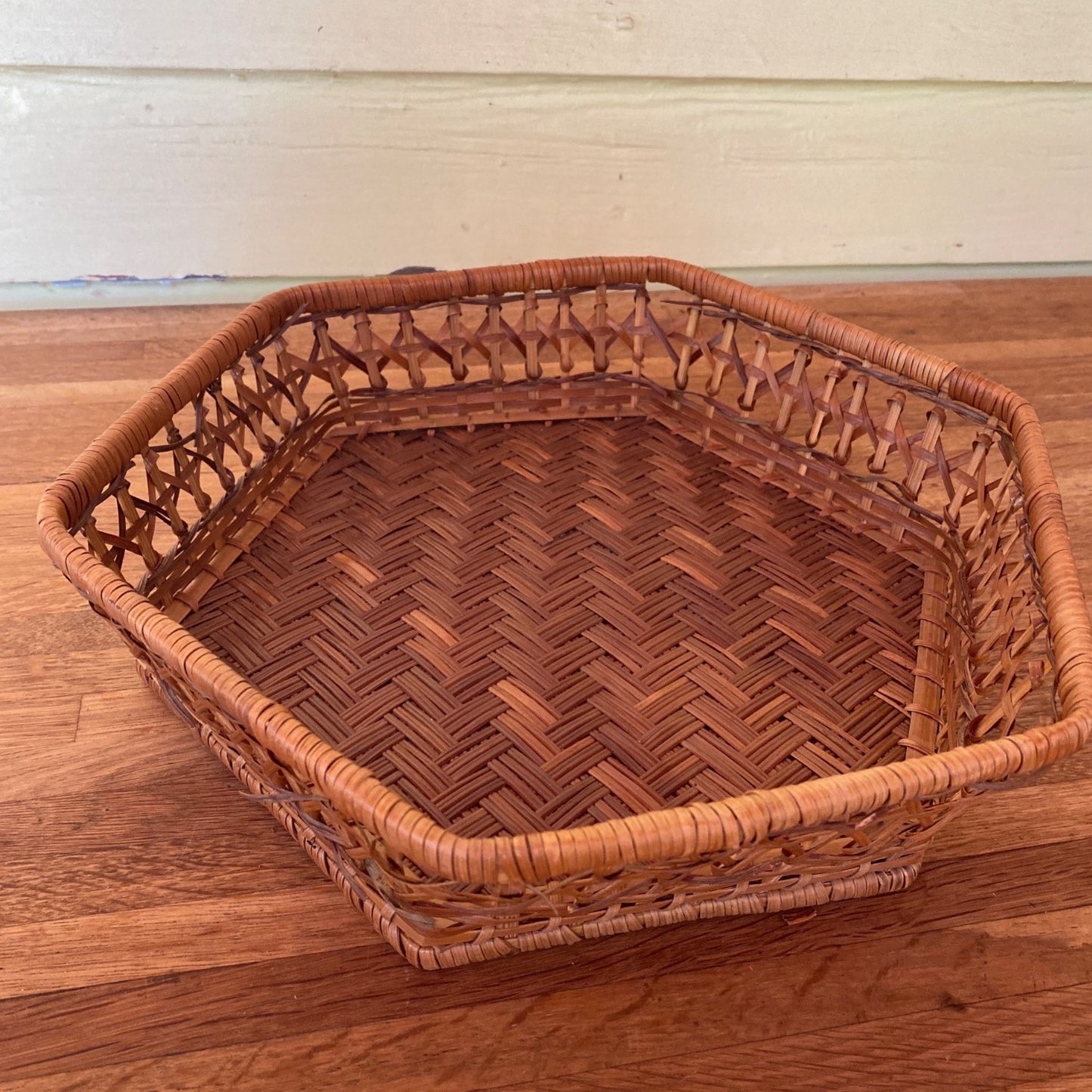 Hexagonal Woven Bamboo Basket With Openwork Sides - Decorative & Functional Storage