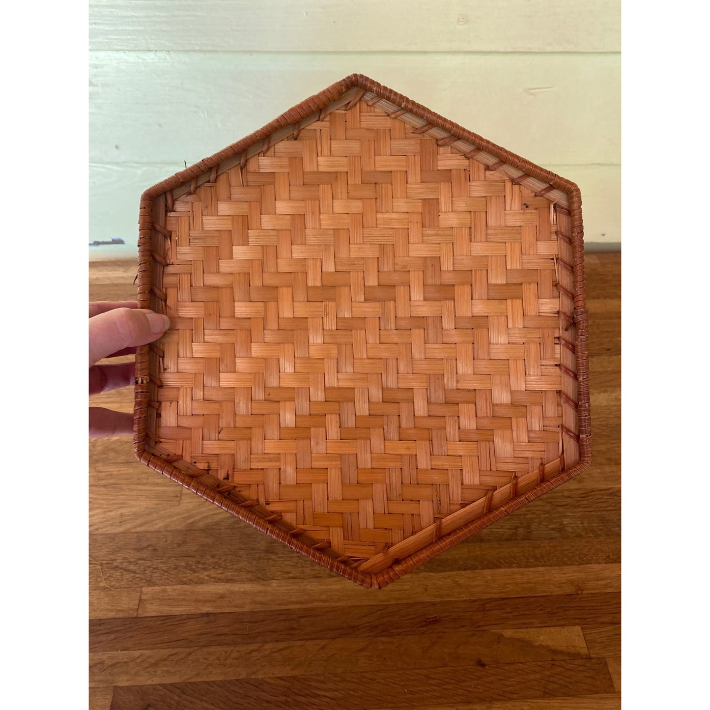 Hexagonal Woven Bamboo Basket With Openwork Sides - Decorative & Functional Storage