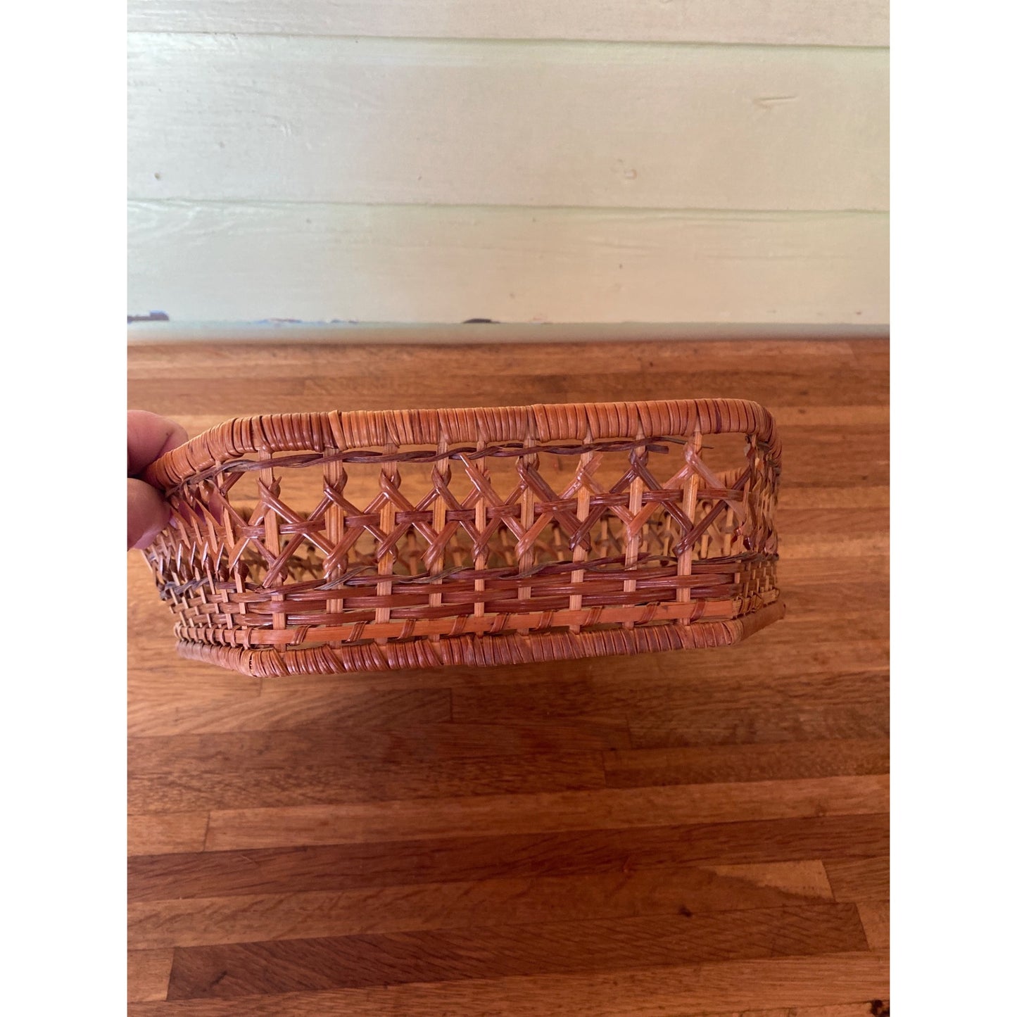 Hexagonal Woven Bamboo Basket With Openwork Sides - Decorative & Functional Storage