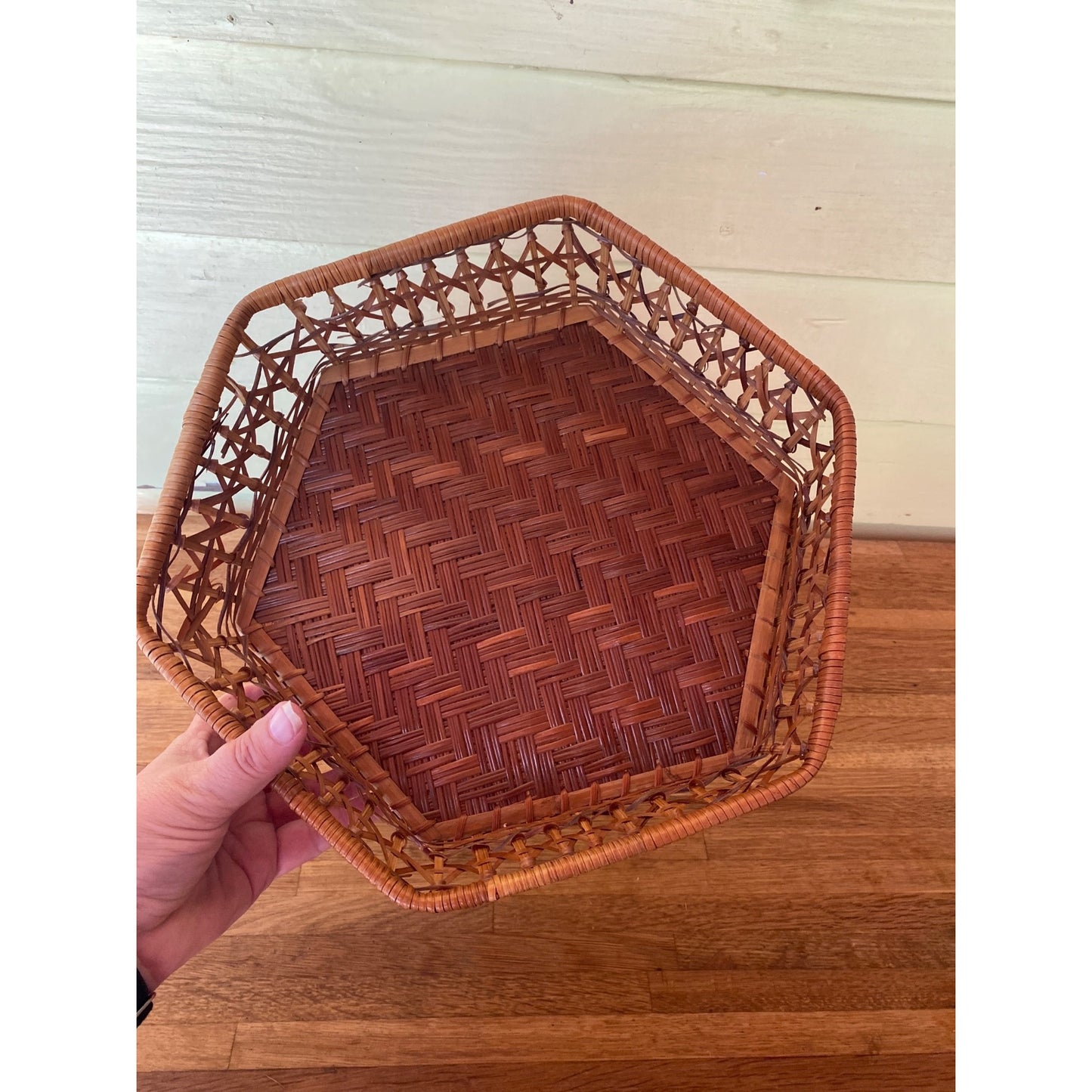 Hexagonal Woven Bamboo Basket With Openwork Sides - Decorative & Functional Storage