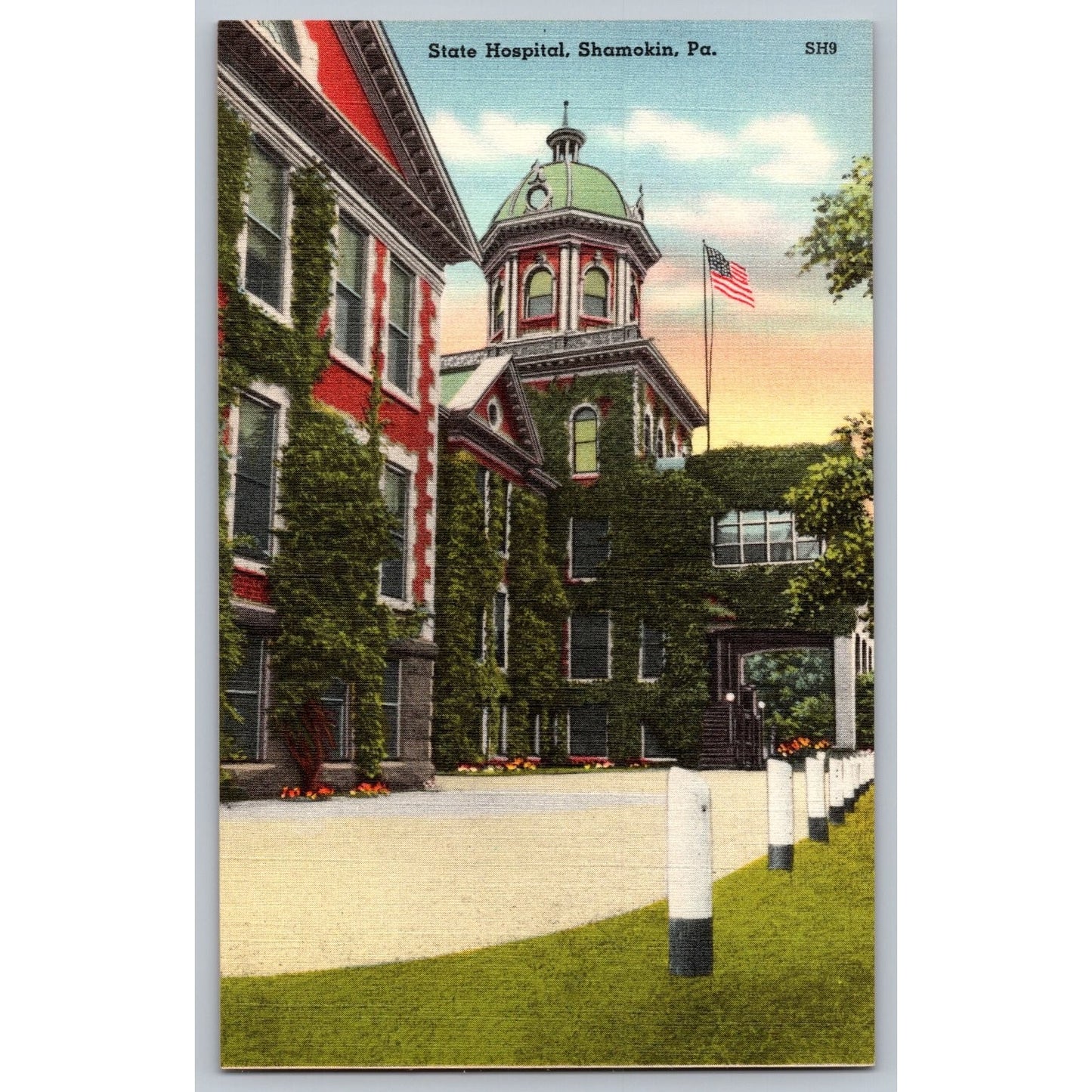 Shamokin PA Pennsylvania State Hospital Ivy Covered Building Linen Postcard