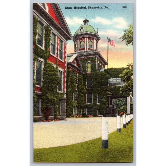 Shamokin PA Pennsylvania State Hospital Ivy Covered Building Linen Postcard