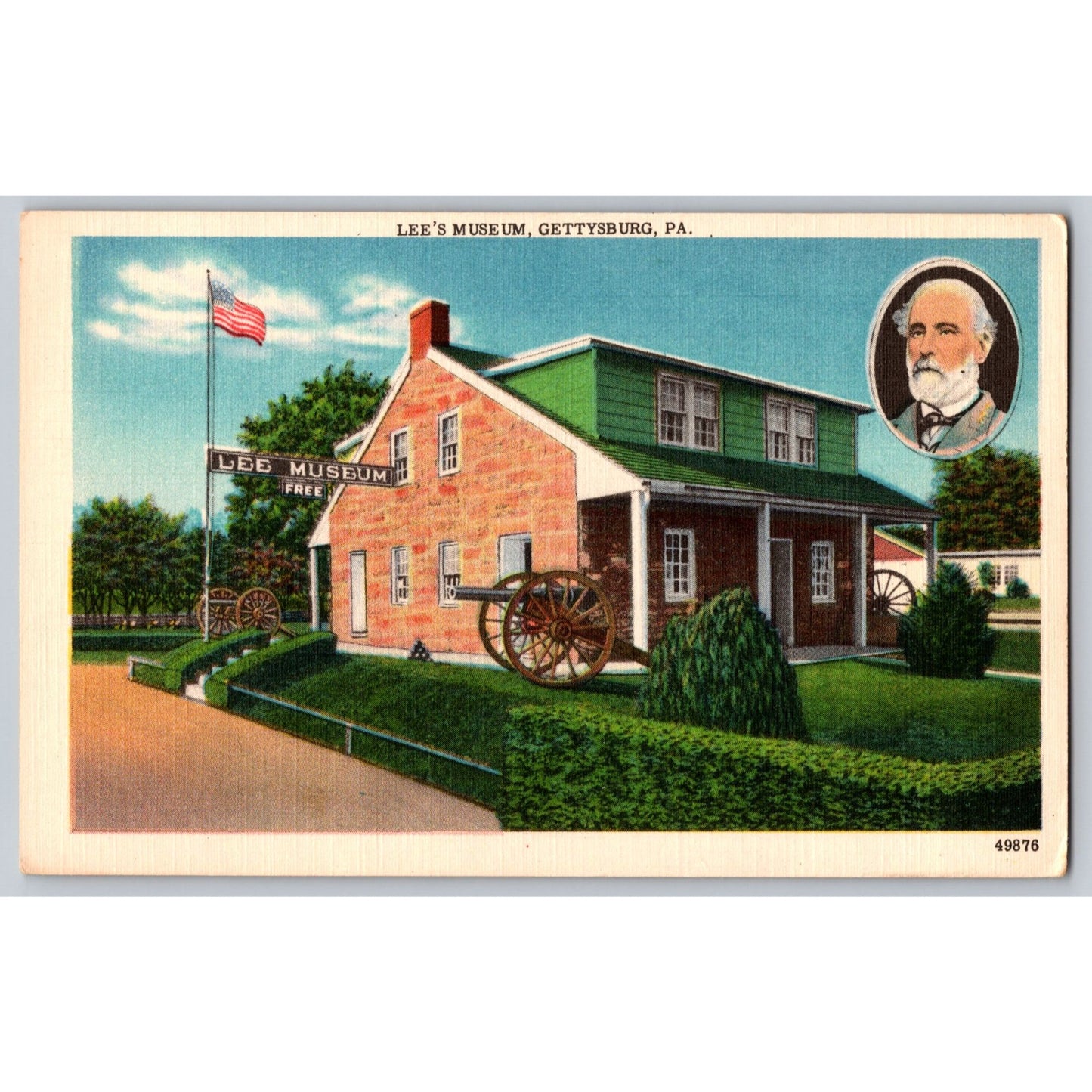 Gettsburg PA Pennsylvania Lee's Museum White Border Postcard Unused
