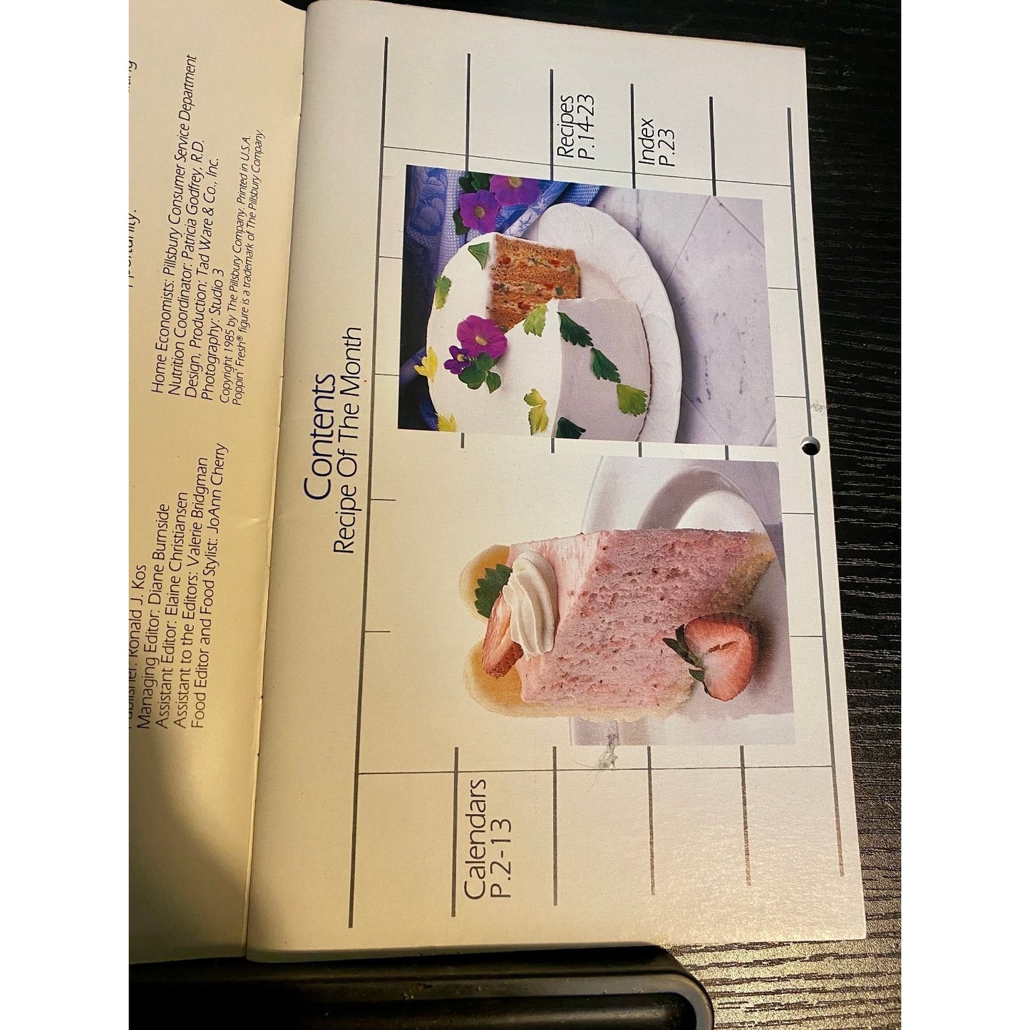 Pillsbury Cookbook Booklet Calendar Issue 1986 Classics of the Month Recipes