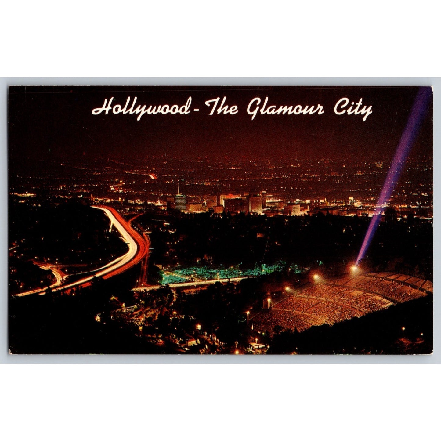 Hollywood CA California At Night from Mulholland Drive Chrome Postcard Unused