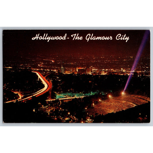 Hollywood CA California At Night from Mulholland Drive Chrome Postcard Unused