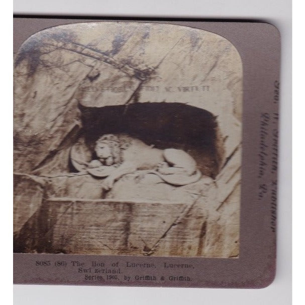 The Lion of Lucerne Switzerland Stereoview Griffith & Griffith 1905