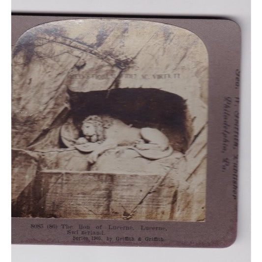 The Lion of Lucerne Switzerland Stereoview Griffith & Griffith 1905