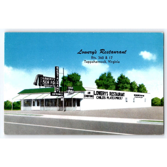 Tappahannock VA Virginia Lowery's Restaurant Sea Food Postcard