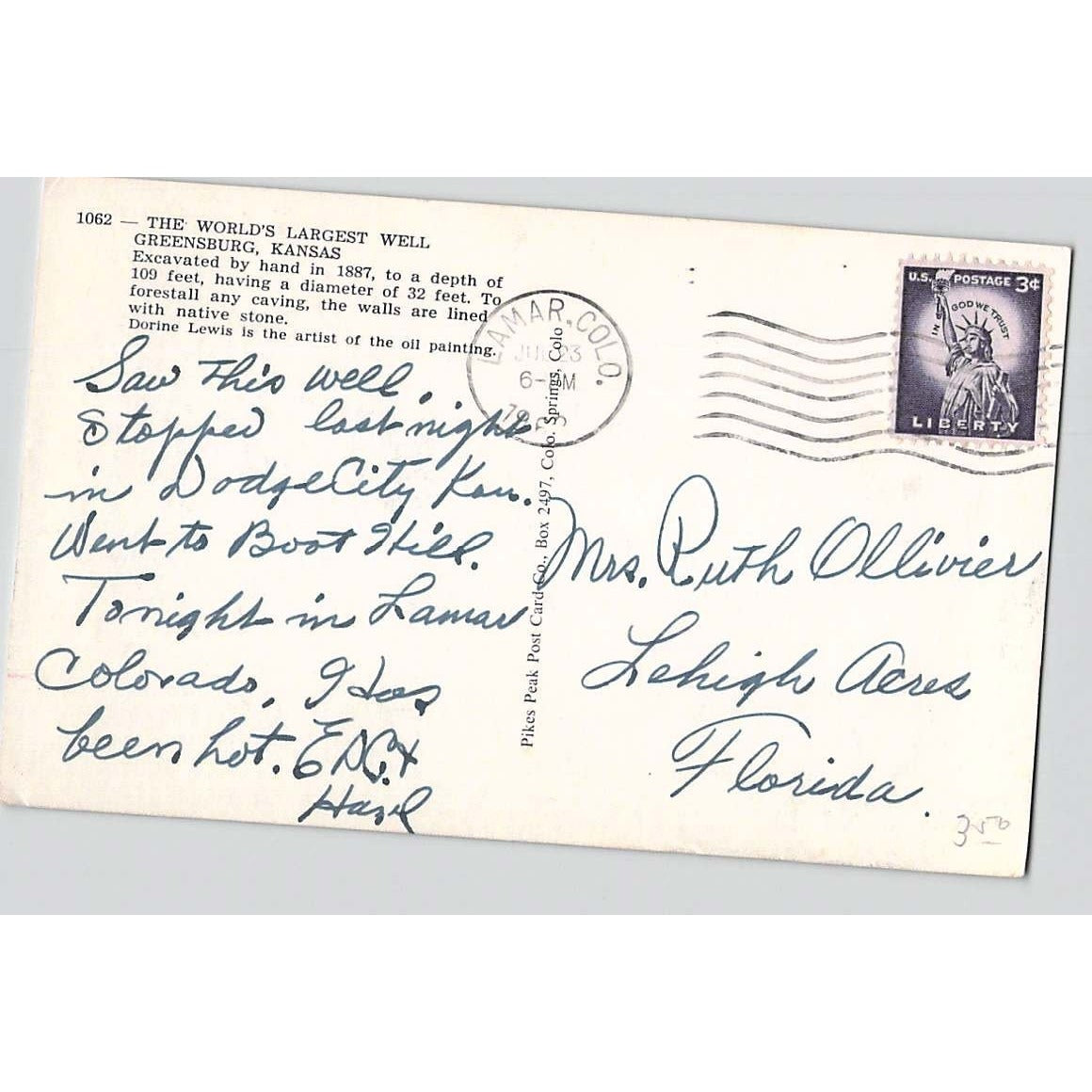 Greensburg KS Kansas World's Largest Well 1960s Chrome Postcard Used