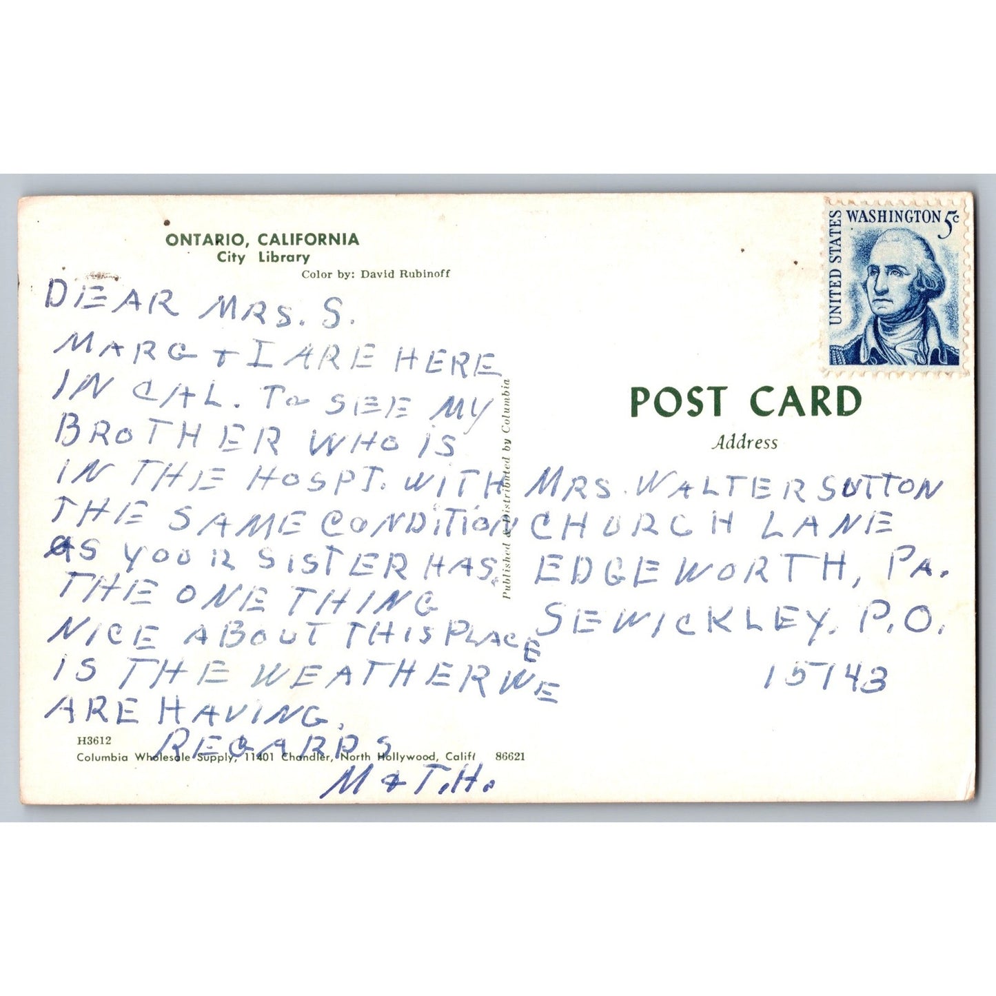 Ontario City CA California Library Chrome Postcard Used David Rubinoff
