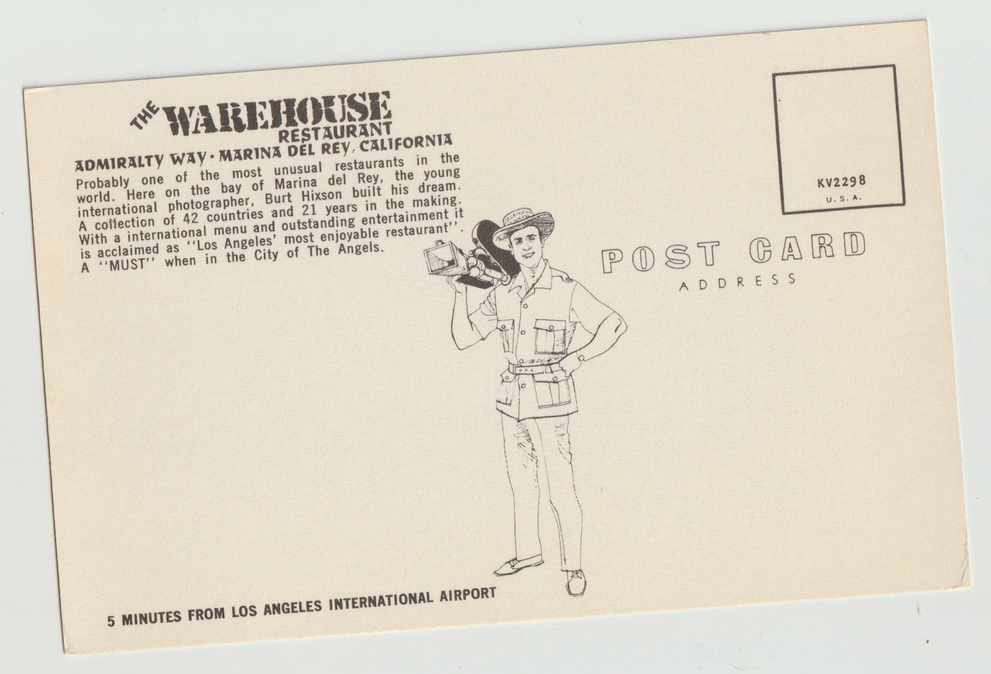 Postcard CA California Marina Del Rey The Warehouse Restaurant Illustration Chrome Unused