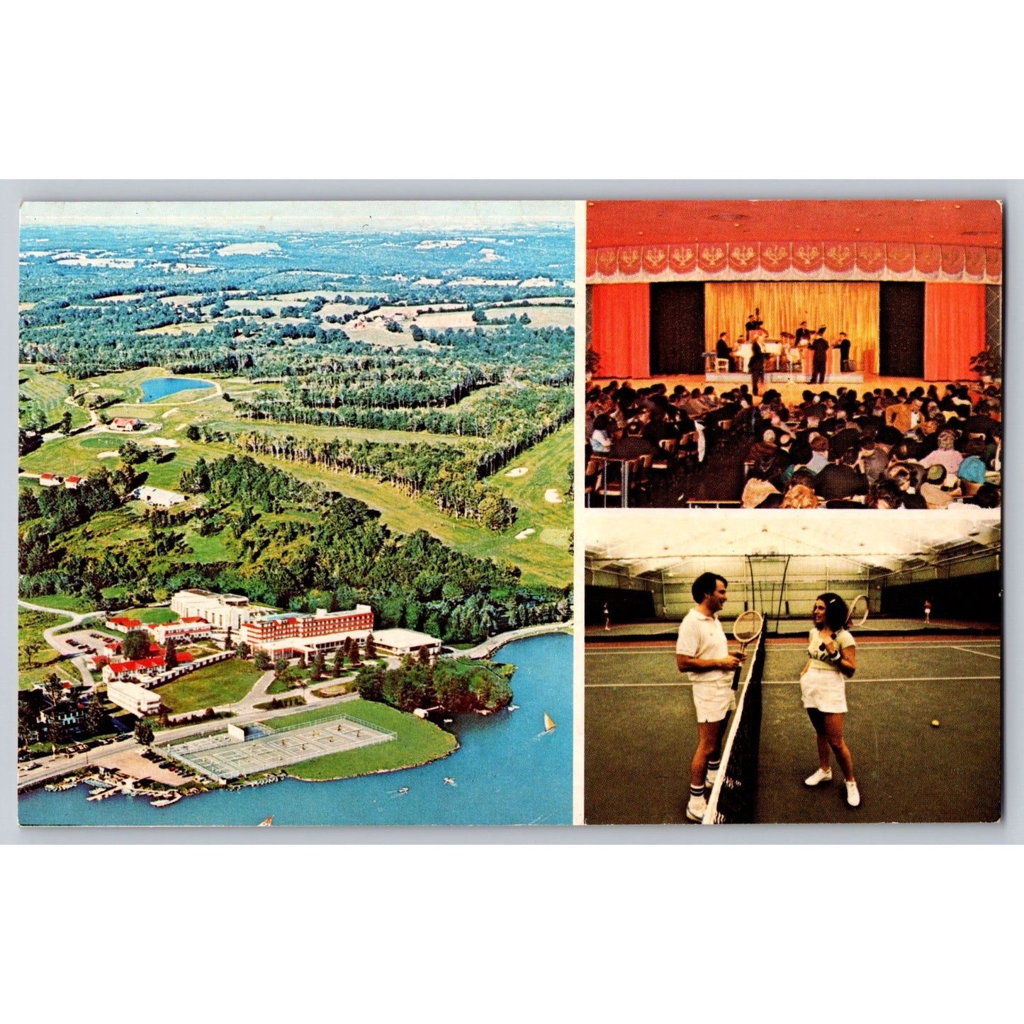 Swan Lake NY New York Stevensville Country Club Tennis Theater Resort Chrome Postcard