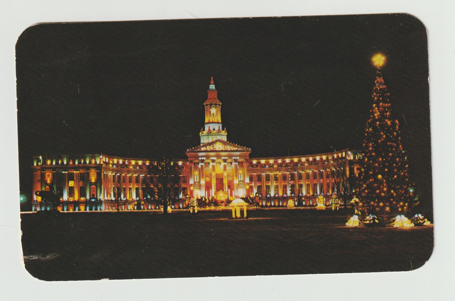 Postcard CO Colorado Denver Civic Center Decorated at Christmas 1955 Chrome Used