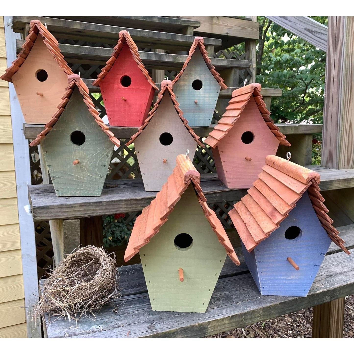 Handmade Birdhouse for Outdoor Use - Pumpkin Spice Milk Paint and Stained Roof