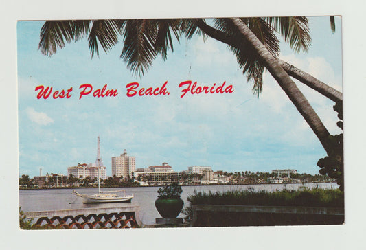 Postcard FL Florida West Palm Skyline View Across Lake Worth Chrome Unused