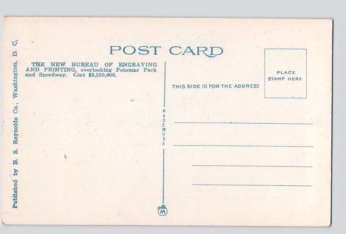 Postcard DC Washington New Bureau & Engraving White Border Unused