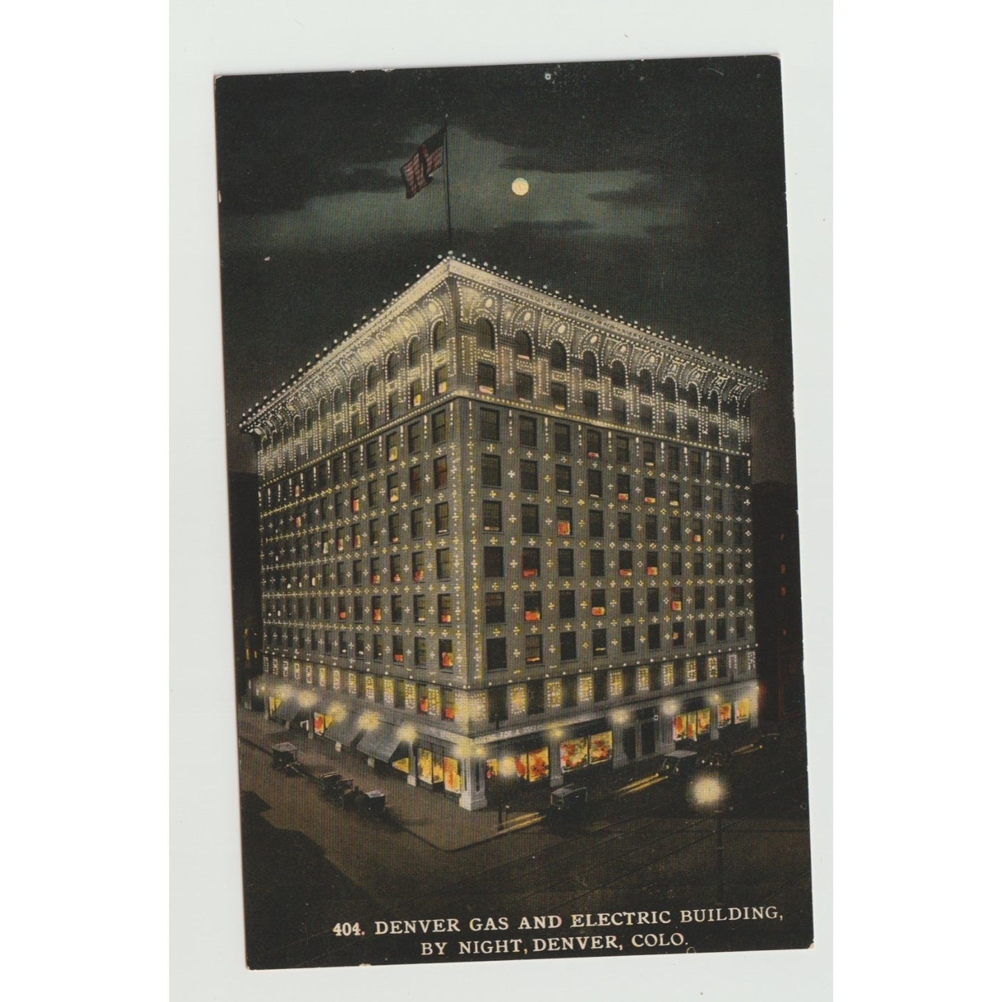 Denver CO Colorado Gas & Electric Building Moonlight Divided Back Postcard