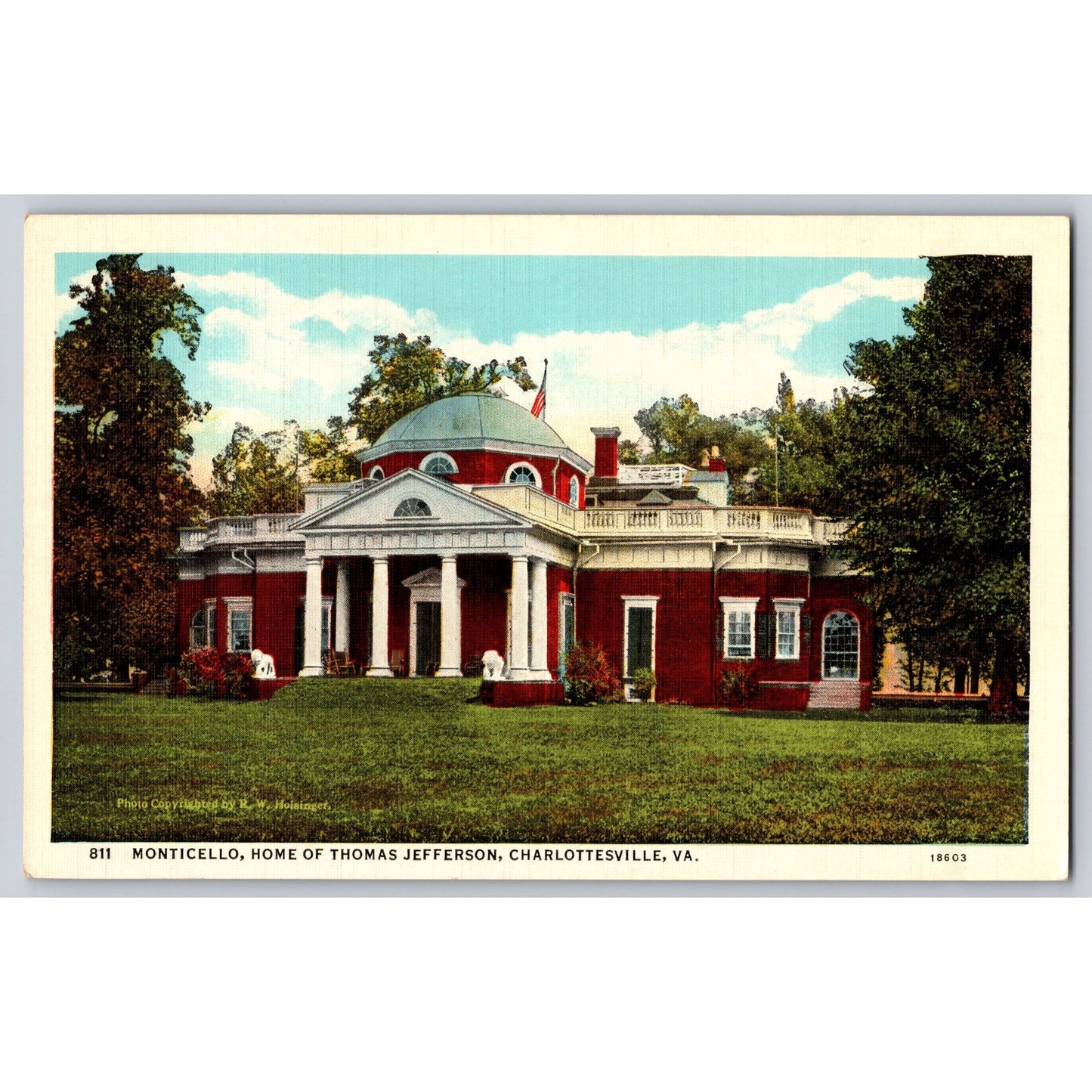 Charlottesville VA Virginia Monticello Thomas Jefferson White Border Postcard