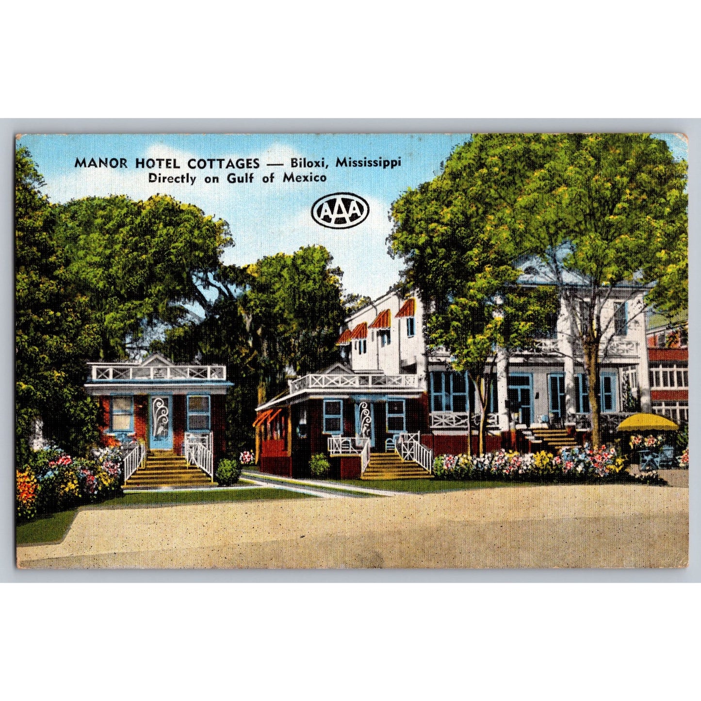 Biloxi MS Mississippi Manor Hotel Cottages Linen Postcard Unused Gulf Of Mexico