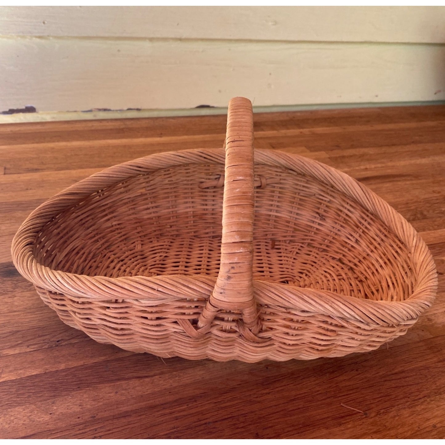 Wicker Woven Basket With Handle - Oval Shaped Storage Or Display Piece