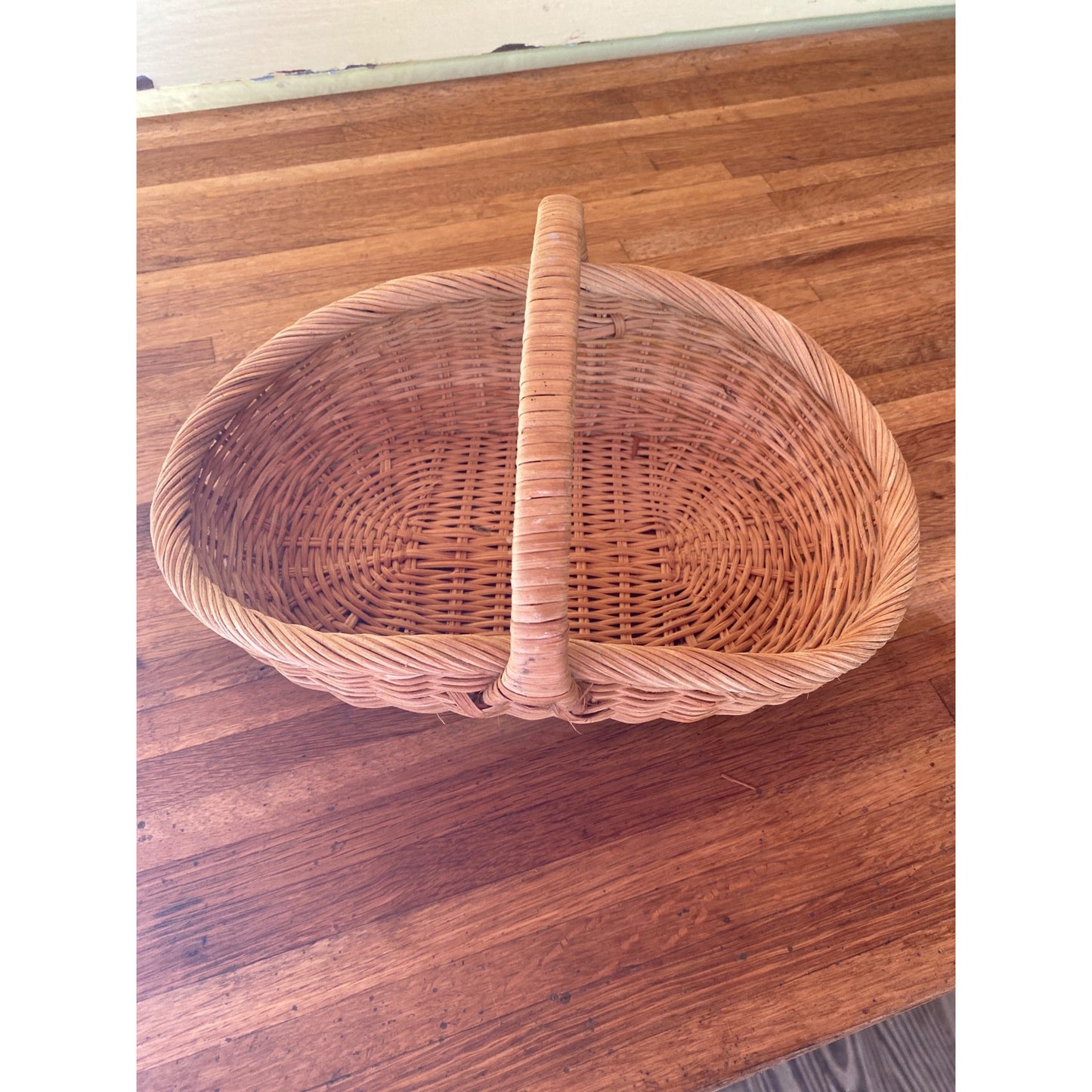 Wicker Woven Basket With Handle - Oval Shaped Storage Or Display Piece