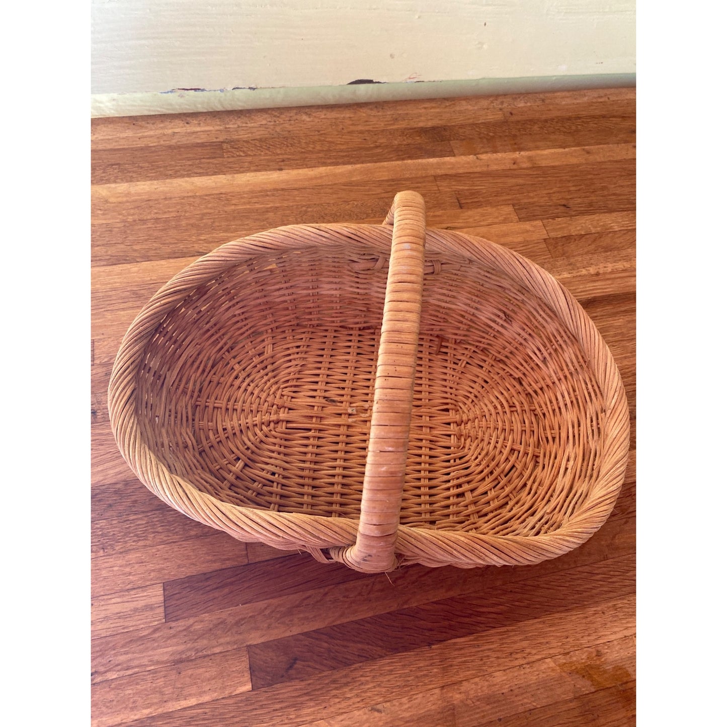 Wicker Woven Basket With Handle - Oval Shaped Storage Or Display Piece