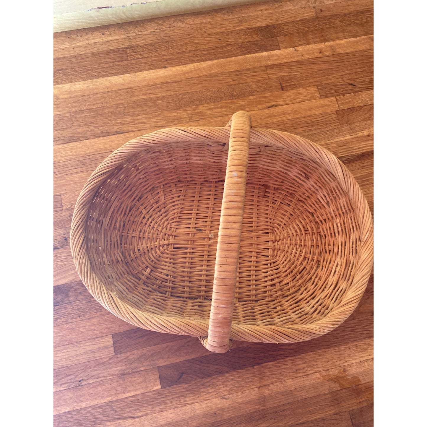 Wicker Woven Basket With Handle - Oval Shaped Storage Or Display Piece