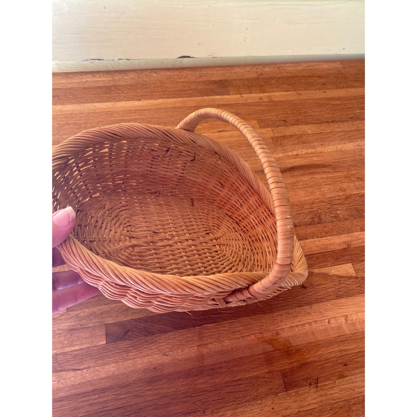 Wicker Woven Basket With Handle - Oval Shaped Storage Or Display Piece