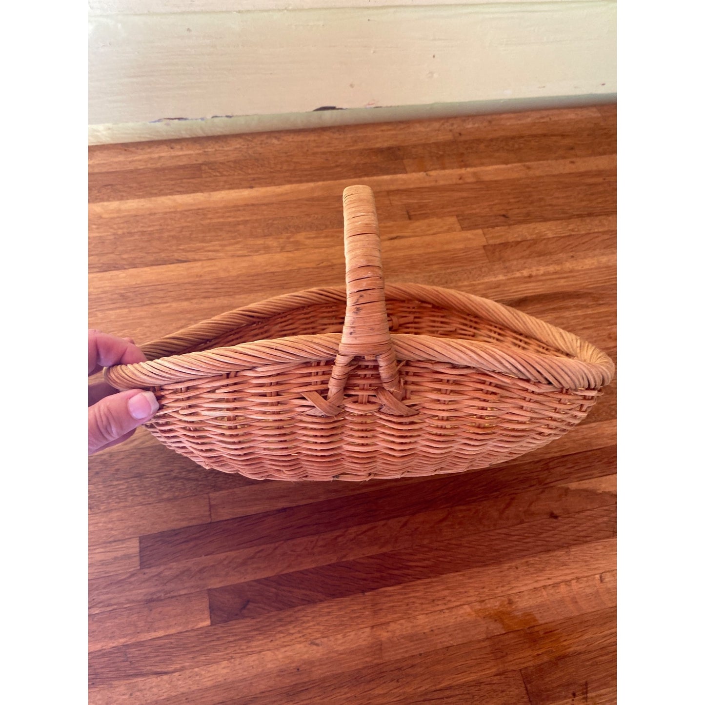 Wicker Woven Basket With Handle - Oval Shaped Storage Or Display Piece