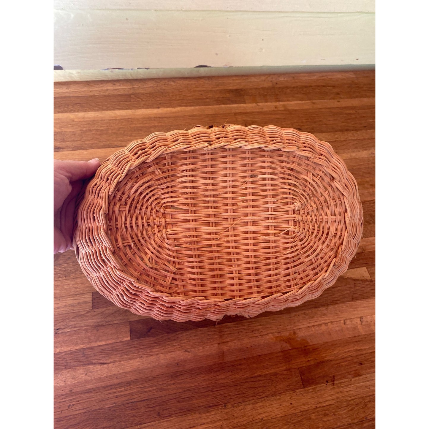 Wicker Woven Basket With Handle - Oval Shaped Storage Or Display Piece