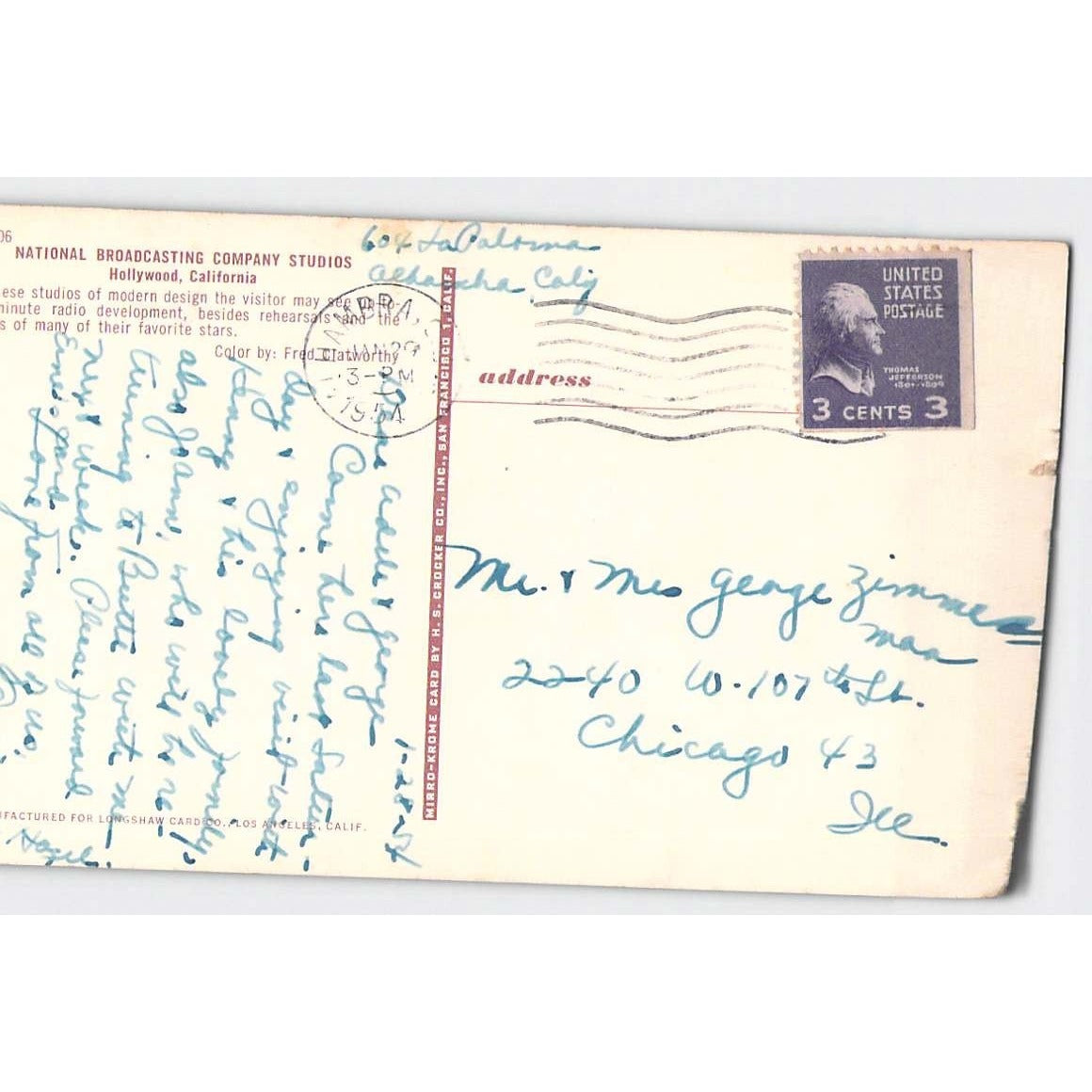 Hollywood CA California NBC Studios National Broadcasting Company 1954 Postcard