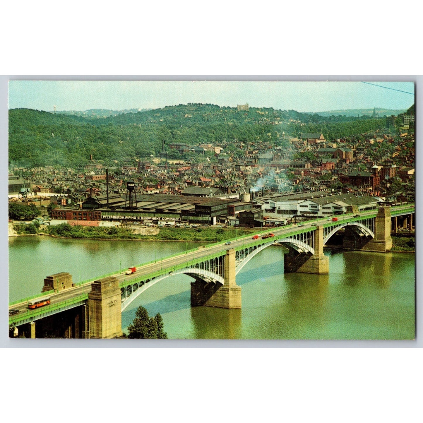Pittsburgh PA Pennsylvania Washington Crossing Bridge 1950s Chrome Postcard